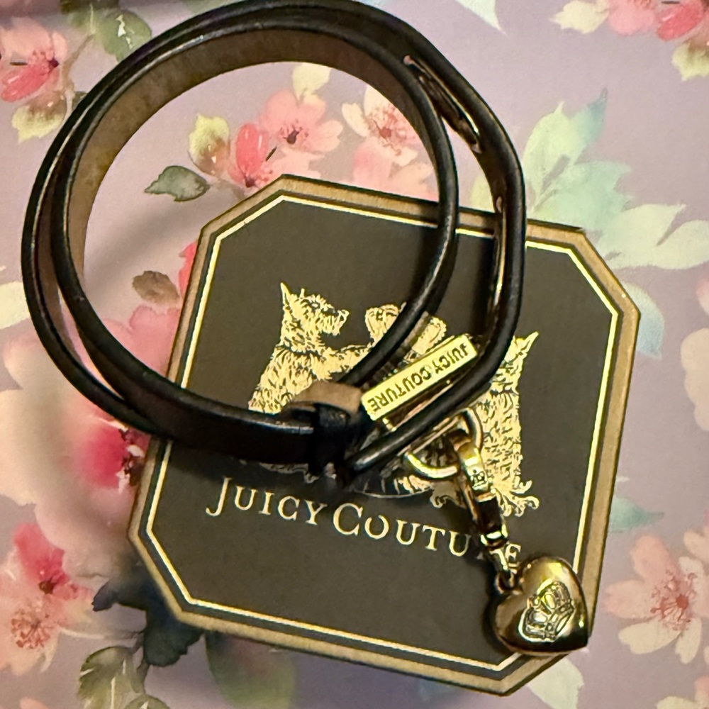 Y2K juicy couture Black leather wrap bracelet with heart charm